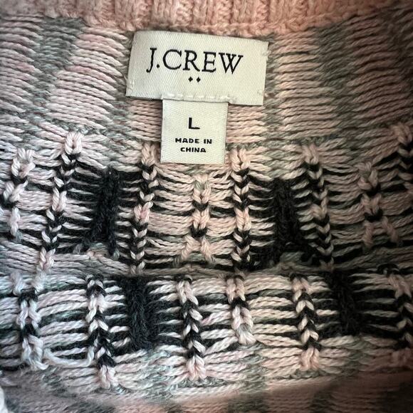 J. Crew Fair Isle Crew Neck Cotton Sweater Pink Gray Perfect Condition Size L - Picture 4 of 11